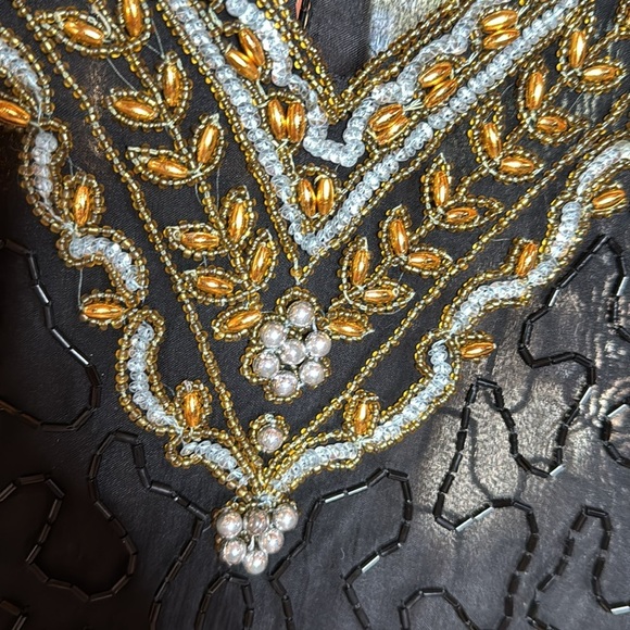 Laurence Kazar Black 100% Silk Blouse Silver Gold Sequin Beaded Size XS - Picture 4 of 9